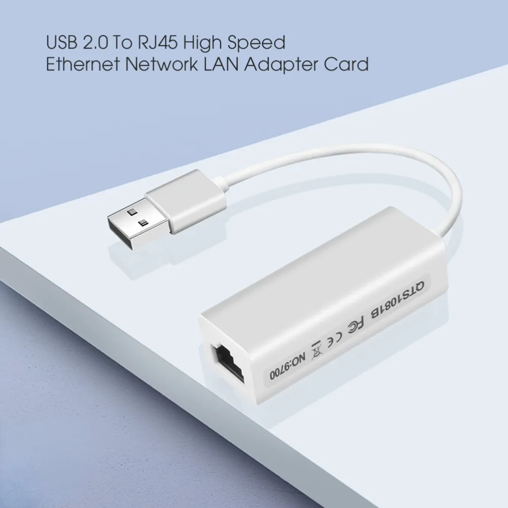 Adaptador de rede branco USB 2.0 para RJ45 Fast LAN Ethernet 10/100Mbps para computador PC