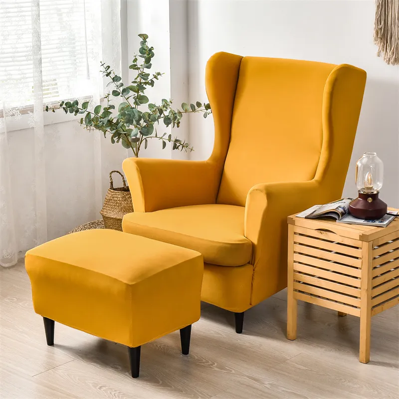 Couleur unie bras incliné roi dossier housse de chaise fauteuil élastique Wingback aile canapé dossier housse de chaise extensible protecteur housse 220513