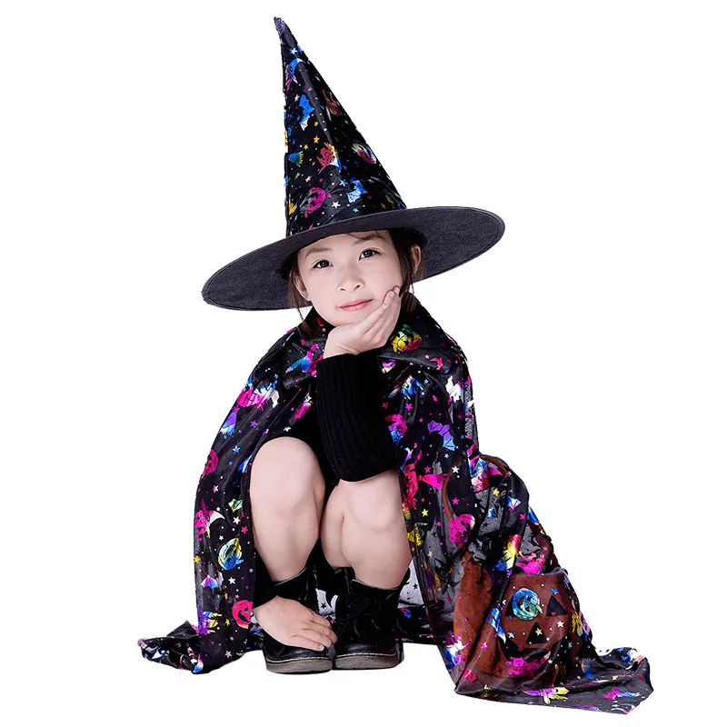 المناسبات الخاصة معالج الأزياء المتنزه Wizard Witch Cape Robe with Hat for Show Play S Magic Wands Kids Kids Halloween 220826