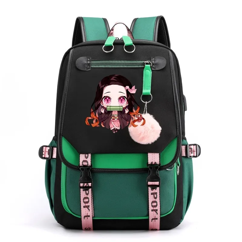 Demon Slayer Nezuko Backpacks for Men Anime School Sac pour adolescent Canvas ordinateur portable Back Pack Women Rucksack Anime Nezuko Backpack 2204D