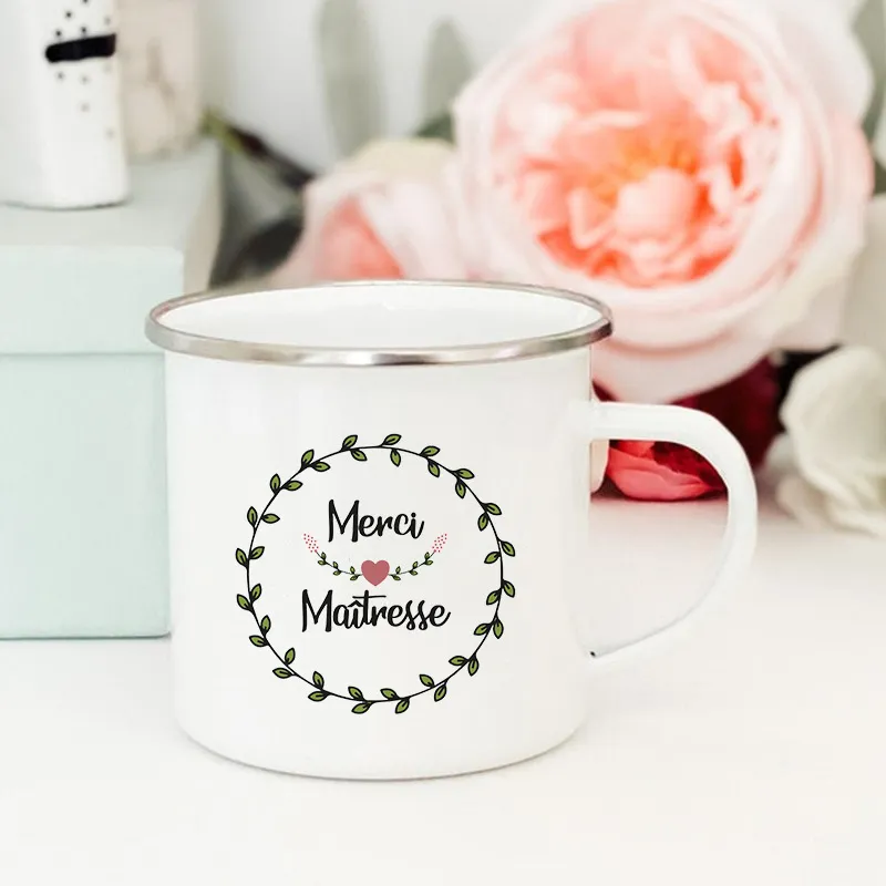 Franse bloem bedrukte mokken creatieve koffie thee drinks waterkleppen waterkop email Mok school huisgreep drinkware leraar cadeaus 220809