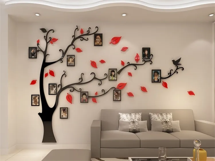 Po arbre Po cadre arbre cristal acrylique 3D stéréo Stickers muraux TV canapé fond mur salon chambre décoration 220510