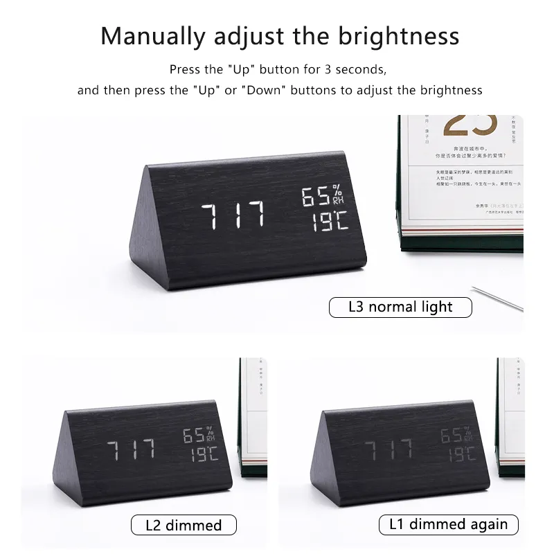 Timers digitais LED LED Wooden Clock Table Som Controle
