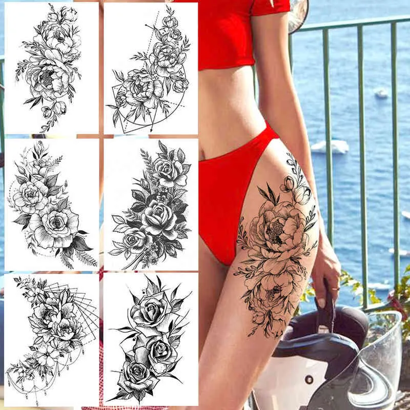 NXY Geçici Dövme Gerçekçi Seksi Şakayık Dövmeler Kadınlar Yetişkin Çiçek Kol Sticker Su Geçirmez Sahte Çiçek Bloosom Vücut Bacak Art Tatoos 0330