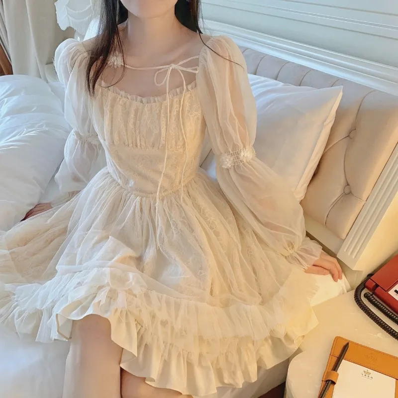 Lolita Kawaii Abito Donna Casual Manica lunga Vintage Y2k Mini Donna Stile giapponese Coreano Autunno 226014