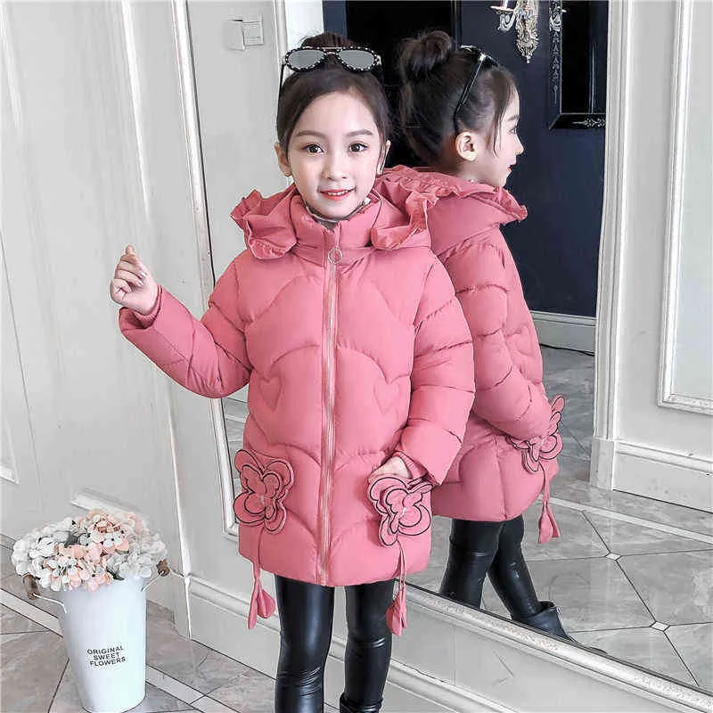 2021 Mädchen neue koreanische und ausländische Jacke Kinder Kinder Down Cotton gestängelte Jacke Mädchen mittel- und langer Baby Baumwolle gefüttert Jac J220718
