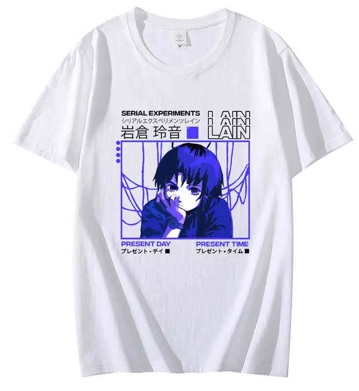 Serial Experiments Lain Oversized T-Shirt Men Cotton T Shirt Glitch Iwakura Manga Weeb Girl Sci Fi Anime Short Sleeve Tee Tops Y220426