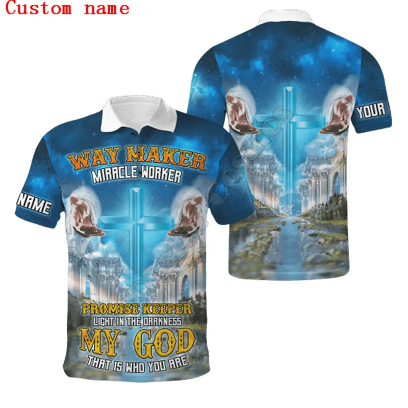 Zomeroverhemden vrouwen voor mannen Way maker wonderwerker God Hand Jezus aanpassen naam polo shirt 3D geprinte korte mouw t 220704