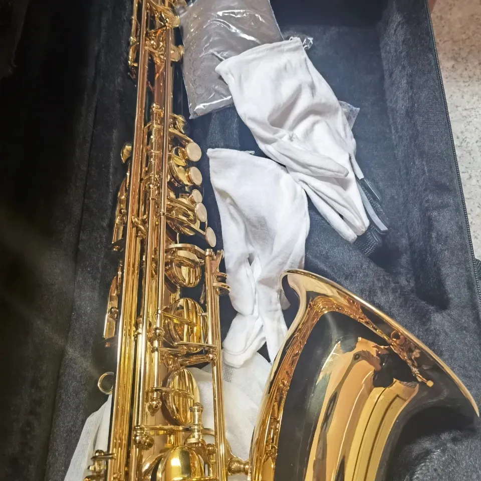 Gold B-flat professional tenor saxophone brass gold plated premium tone Tenor sax most comfortable proportional jazz instrument