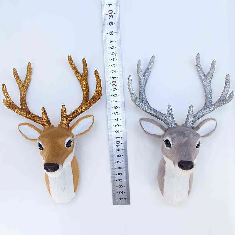 Simulation Plush Elk Wall Mount Reindeer Deer Head Doll Realistic Deer Antlers Wall Decoration Home Party Christmas Decor L22053175567340