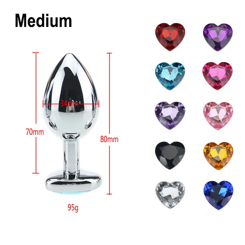 Heart shaped metal anal plug sexy Toys Stainless Smooth Steel Butt Plug Tail Crystal Jewelry Trainer For WomenMan Anal Dildo5094051