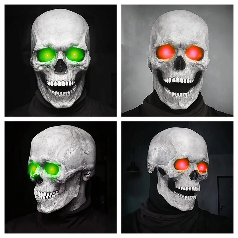Máscara de halloween mandíbula móvel cabeça cheia crânio máscara halloween decoração horror assustador máscara cosplay festa decoração presente 2204116566321