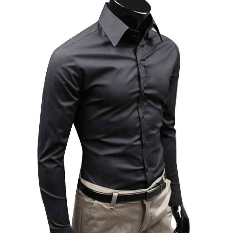 男性秋の長袖カジュアルなエレガントなワークシャツビジネスメンズソリッドカラーロングスリーブボタンダウンスリムコットンプラスサイズシャツl220704