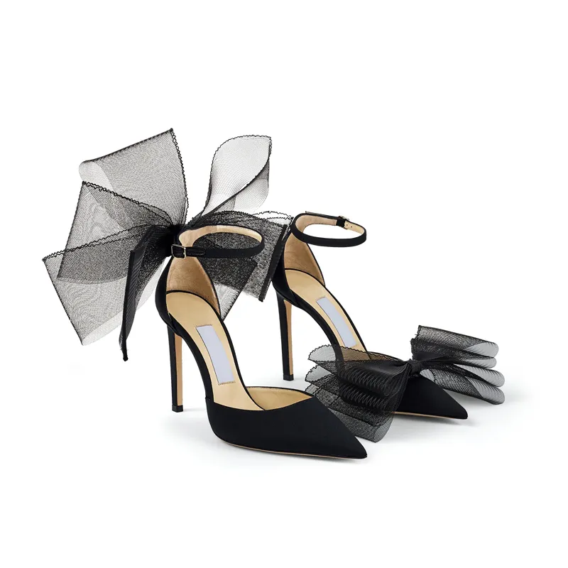 Sandals With BOX Luxury Designer Sandals women high heels Averly Pumps Aveline Sandal with Asymmetric Grosgrain Mesh Fascinator Bows shoes Ankle