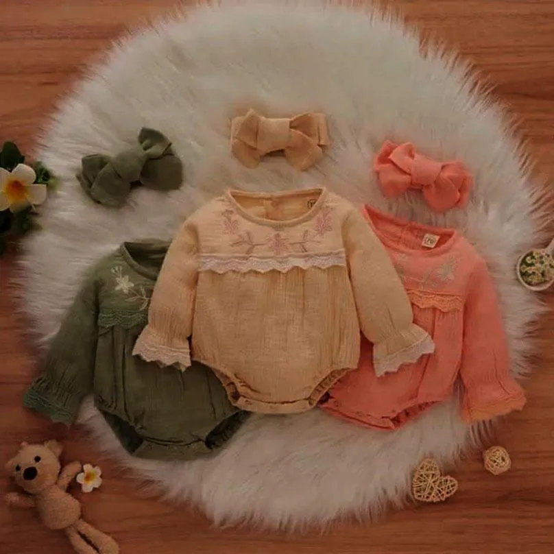 Nouveau-né barboteuses bébé bébés body vêtements pour bébés filles Onesies pièce vêtements bambin combinaison porter printemps automne enfants à manches longues motif dentelle