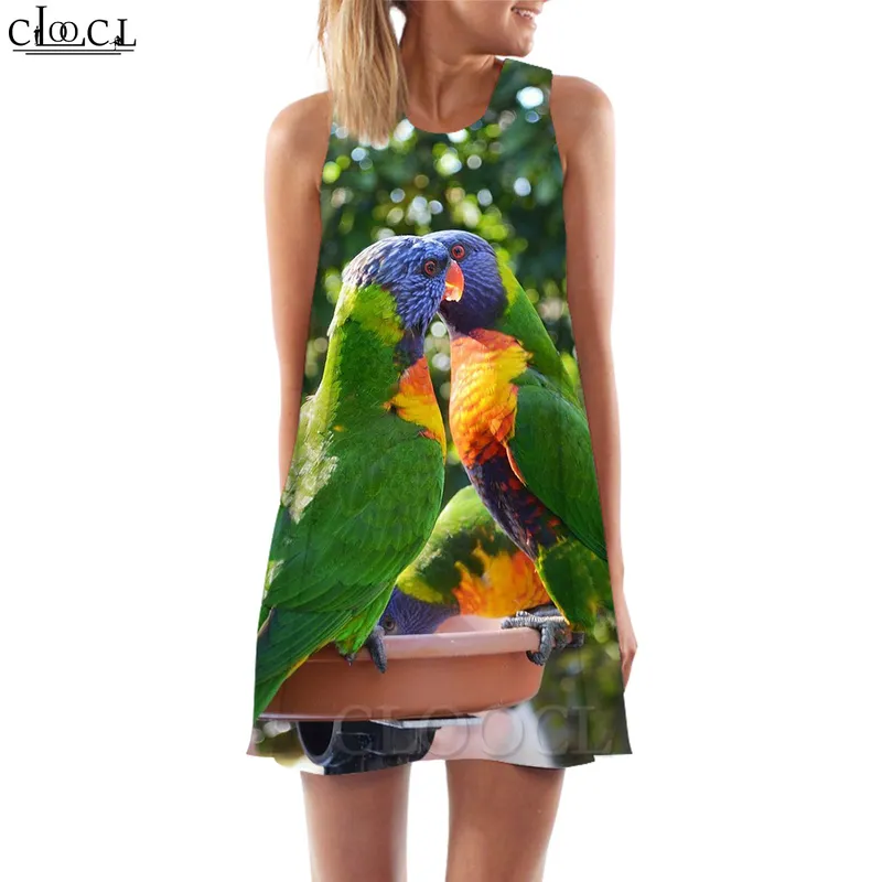 Dames tanktop jurk mooie macaw 3d geprinte papegaai bedrukte jurk kort vrouwelijk vest harajuku mouwloze straatjurk w220616