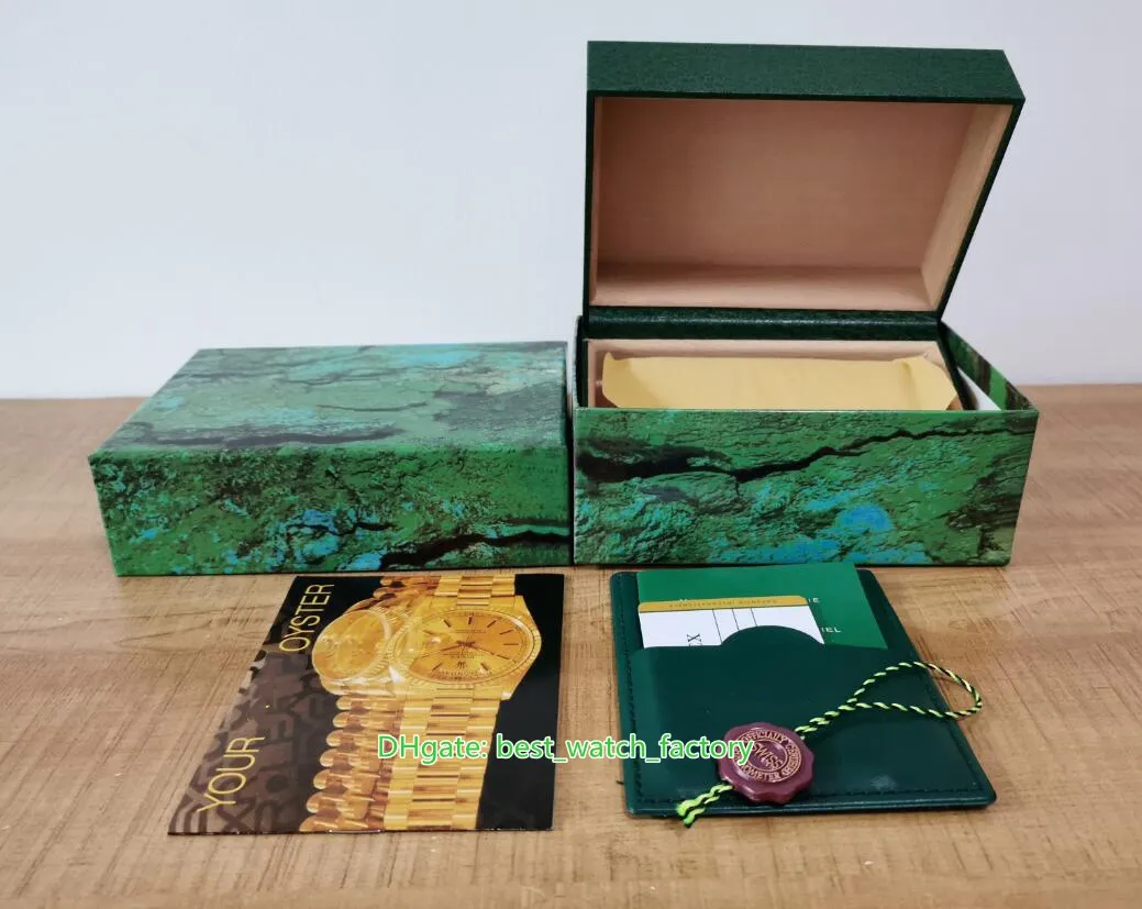 5 pièces Top Selling haute qualité montres boîtes vert montre boîte d'origine papiers carte bois cuir pour président 126633 126610 116660 12248n
