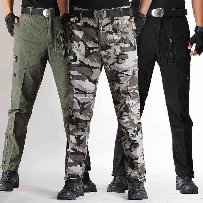 Jeans aéroportés Entraînement décontracté Coton Respirant Multi Poche Armée Militaire Camouflage Pantalon Cargo Pantalon pour Hommes 28-38 G220507