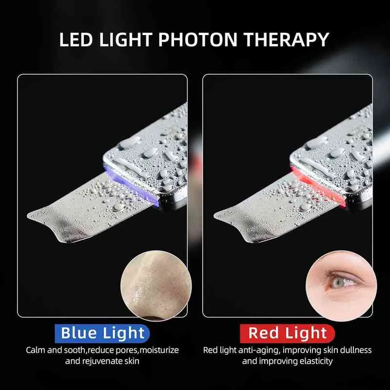 6-i-1 ansiktshudskrubber Redblue LED-fotonterapi EMS Ultrasonic Pore Deep Cleaner Peeling Blackhead Exfoliation Shovel 220514