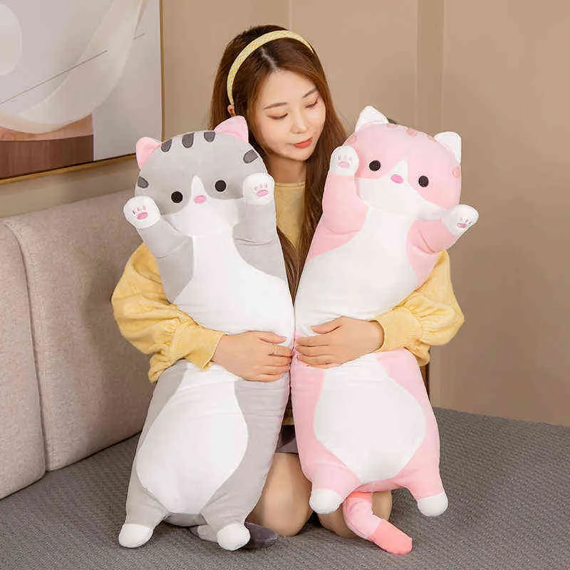 Cm Cute Cartoon Cat Plush Toys Stuffed Soft Long Duvet Pillow Bed Sleep Home Decor Birthday Gift doll For Children Girl J220704