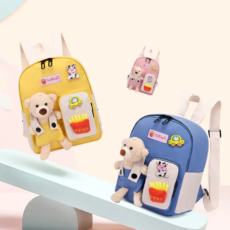 Cartoon Bear Canvas School Bags For Gilr Cute Kids Kindergarten SchoolBags Children Backpacks Girls Boy Book Bags Back Pack 220425