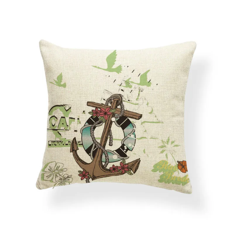 Taie d'oreiller ancre nautique gouvernail coussin oreiller océan phare couverture Boho famille pour salon 45X45Cm toile de jute personnalisé 220714