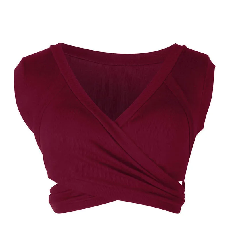 Canotta sexy da donna Crop Top con scollo a V Canotta corta basic Bianca Nera T-shirt elasticizzata estiva Buon tessuto 220318