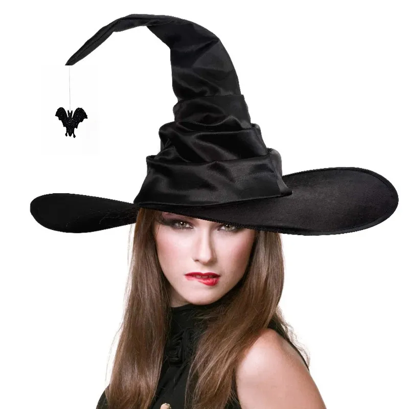 Fashion Halloween wrinkled witch hat party Witch Hat Black Oxford cloth Witch Hat makeup props