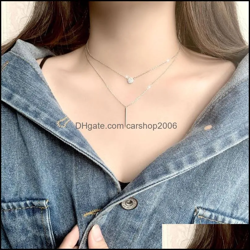 INS Double Layers Geometric Choker Necklaces for Women 100% Genuine 925 Sterling Silver Link Chain Necklace Jewelry YMN214