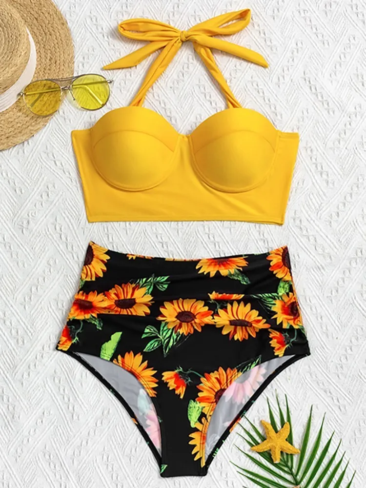 Push -up Sexy Up Biquíni Conjunto de Coloque High Swimsuit Floral Swimke