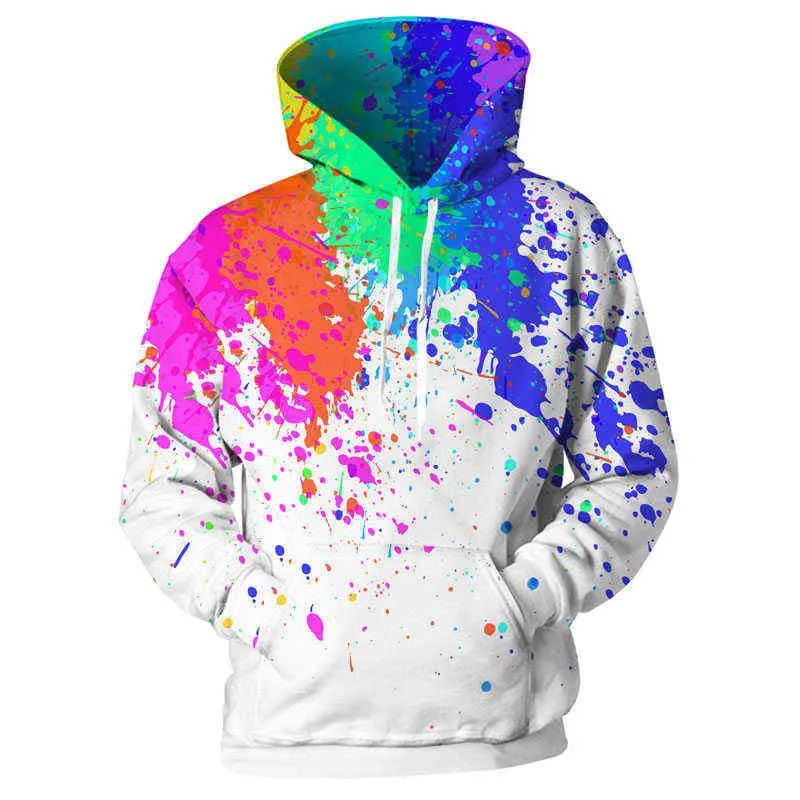 Nya 3D -hoodie -män och kvinnor målar fläckar 3D Tryckt långärmad hatttröjor Street Pullover Tops L220704