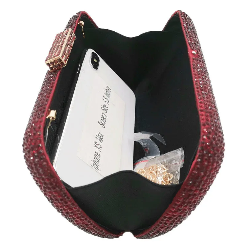 Boutique De FGG Wine Red Женские вечерние сумочки с кристаллами Свадебные металлические клатчи Вечерние Коктейльный кошелек и сумочка 220321255y