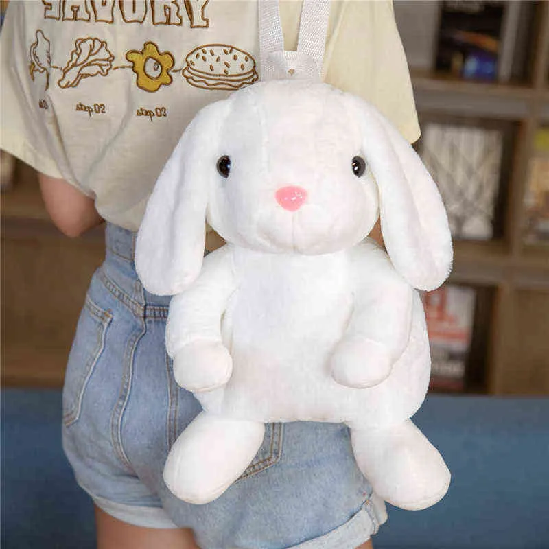 Cm Rabbit Backpack Cute Stuffed Soft Animal PinkWhite Cuddle Bunny Doll Baby Kids Birthday Gift for Girl Present J220704