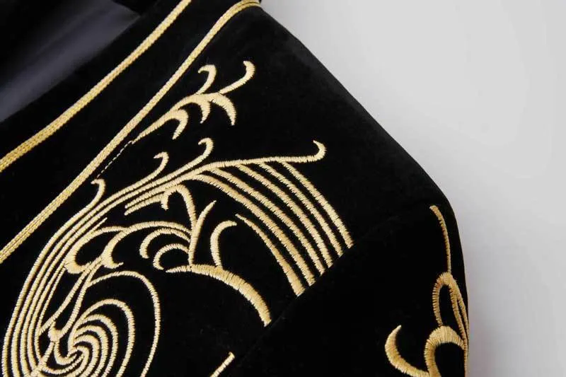 Luxury Baroque Gold Floral Embroidery Blazer Jacket Men Shawl Lapel Velvet Cardigan Blazers Men Wedding Party Prom Costume Homme 220514