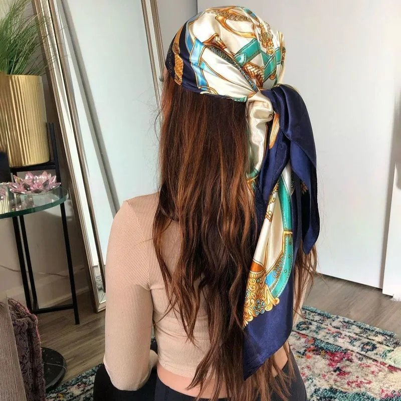 Satin Scarf For Hair Designer Luxury Brand Kerchief Neck Silk Head Scarves Bandana Ladies Handkerchief 90X90CM Headscarf 2206283766597