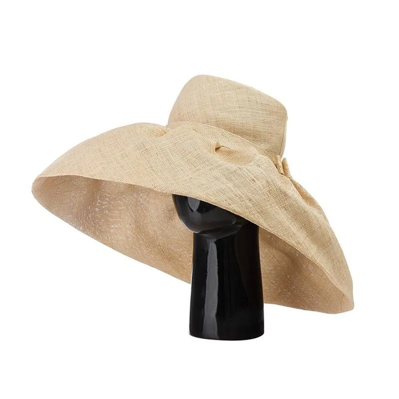 Szerokie brzegowe czapki retro hepburn styl raffia bow Big Top Hat Ladies Catwalk Fashion Party Straw Hatwide2714