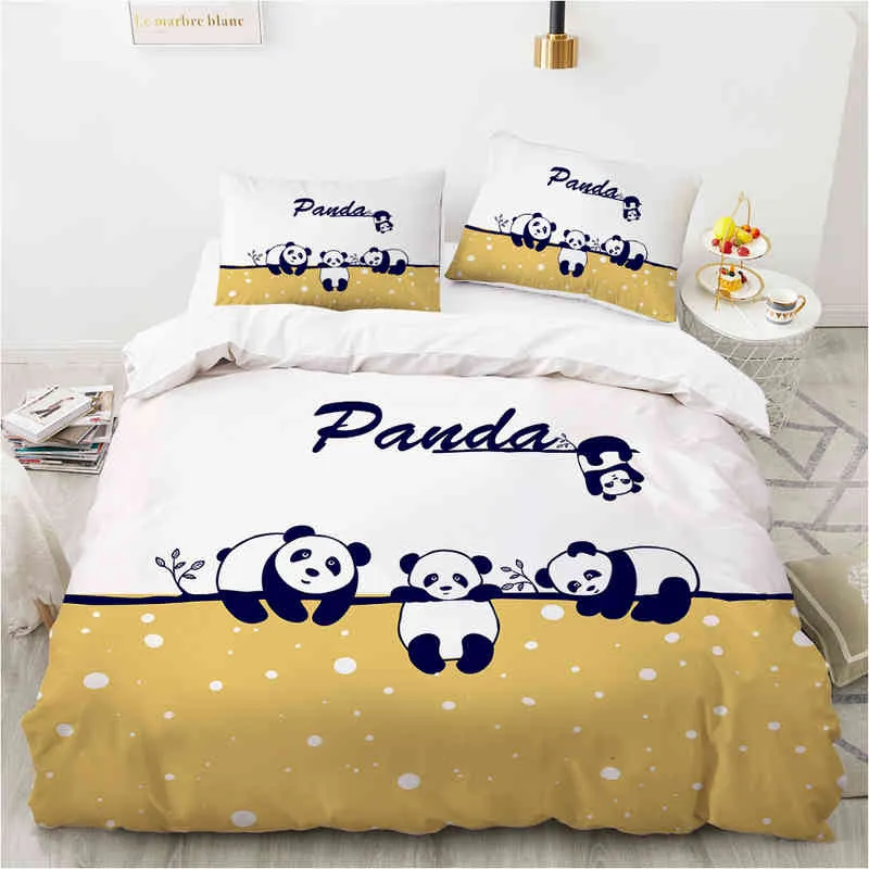Cartoon Panda Children's Bedding Set for Kids Baby Girls Duvet Cover Pillow Case Bed Linens Quilt 135 140x200 Rabbit
