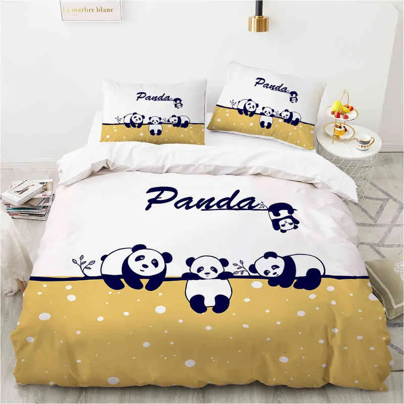 Juego de cama infantil de Panda de dibujos animados para niños y niñas, funda nórdica, funda de almohada, ropa de cama, edredón 135 140x200 Rabbit