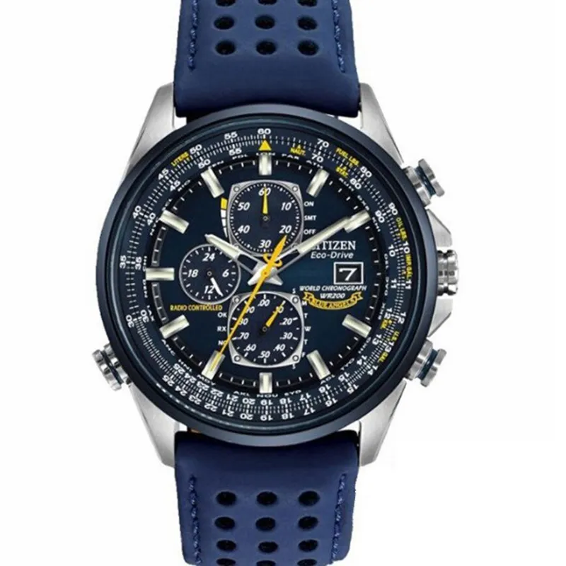 Reloj de cuarzo de lujo para hombre, resistente al agua, con cronógrafo mundial de Ángel Azul, informal, con banda de acero, 2204218A