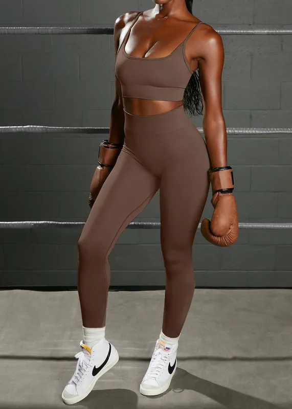 Frauen Yoga Sport Anzug Zwei Stück Set Frauen Gym Kleidung Workout schwören Hohe Taille Nahtlose Leggings Top 220330