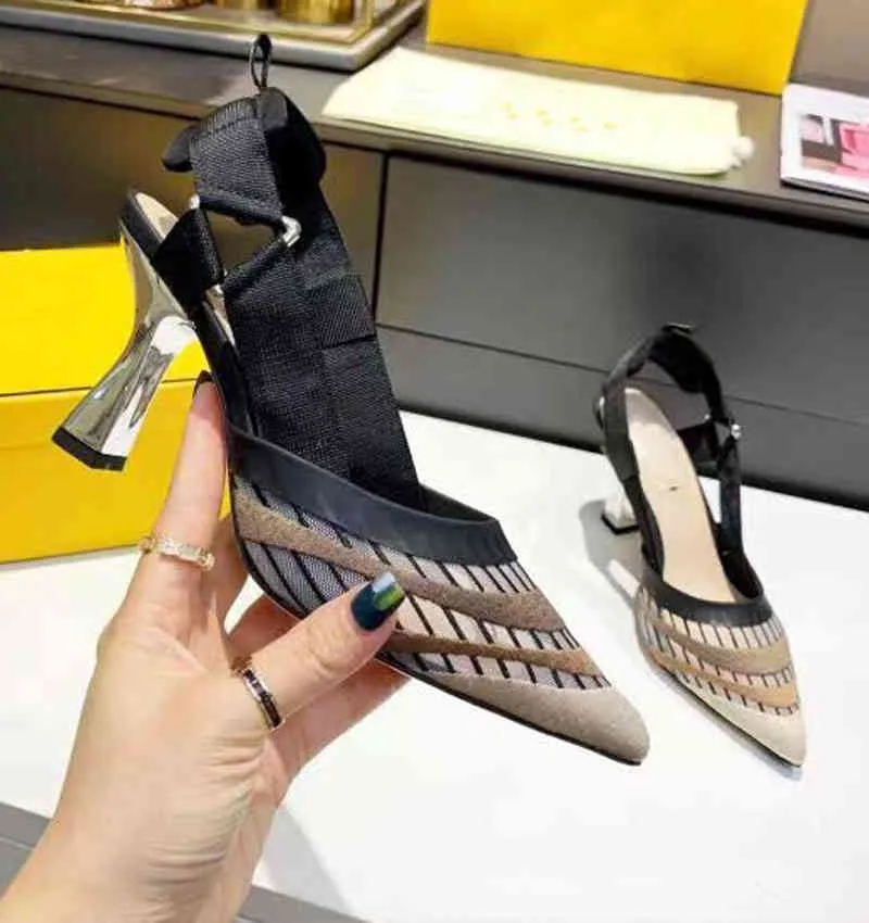 Baotou – sandales pointues à talons hauts et épais, couleur assortie, avec dos vide, chaussures en maille transparente, tendance, nouvelle collection 2022