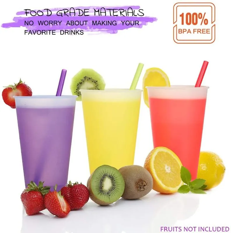 Copos de cor de cor Tumblers com tampas de palha - 7 plástico a granel reutilizável frio para adultos crianças 24oz de copo 220509
