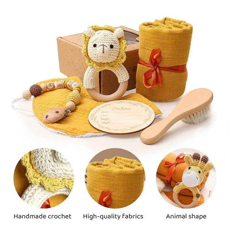 Baby Stuff Bed Bell Toy Set Bath Towel Cotton Blanket Brush Pacifier Chain Rabbit Handbells Kids Crochet Rattle Toys Gifts 220531