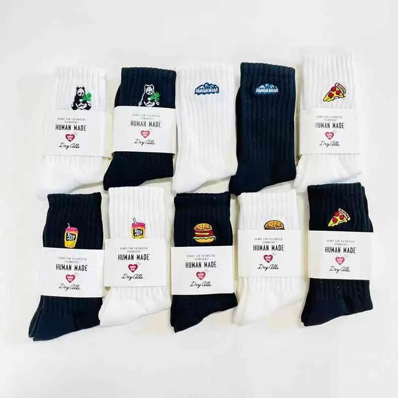 İnsan yapımı karikatür panda burger nakış uzun çorap pamuk erkek kadınlar havlu dip tüp spor çoraplar T220803