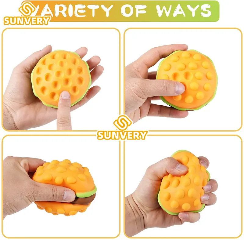 Burger Stress 3D Squishy Hamburger Toys Decompressione Silicone Squeeze Ball Fidget Giocattolo sensoriale 220628