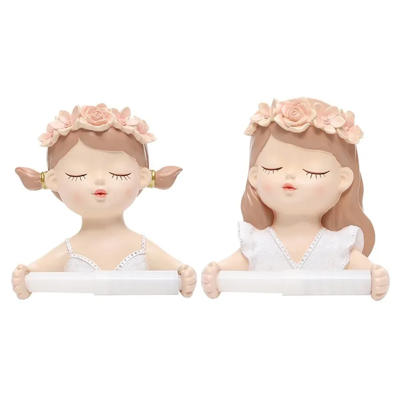 Ins Fairy Long Hair Lovely Girl Toilet Tissue Holder Bathroom Light Luxury Decoration Accessories 220611