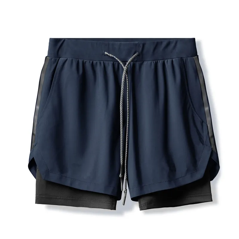 Sommermode Herren-Shorts, schnell trocknend, 2-in-1-Multi-Pocket-Doppelschicht-Fitness-Schnür-Sporthose 220714