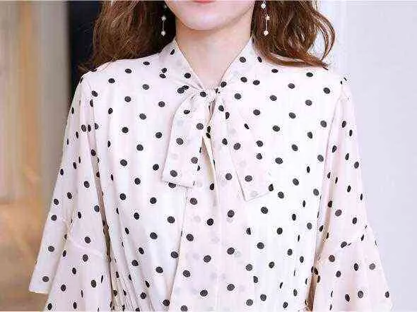 Fashion Printed Pregnant Women Chiffon Dress Short Flare Sleeve Bow Collar Ruffles Patchwork Maternity Polka Dot Dress Wholesale J220628