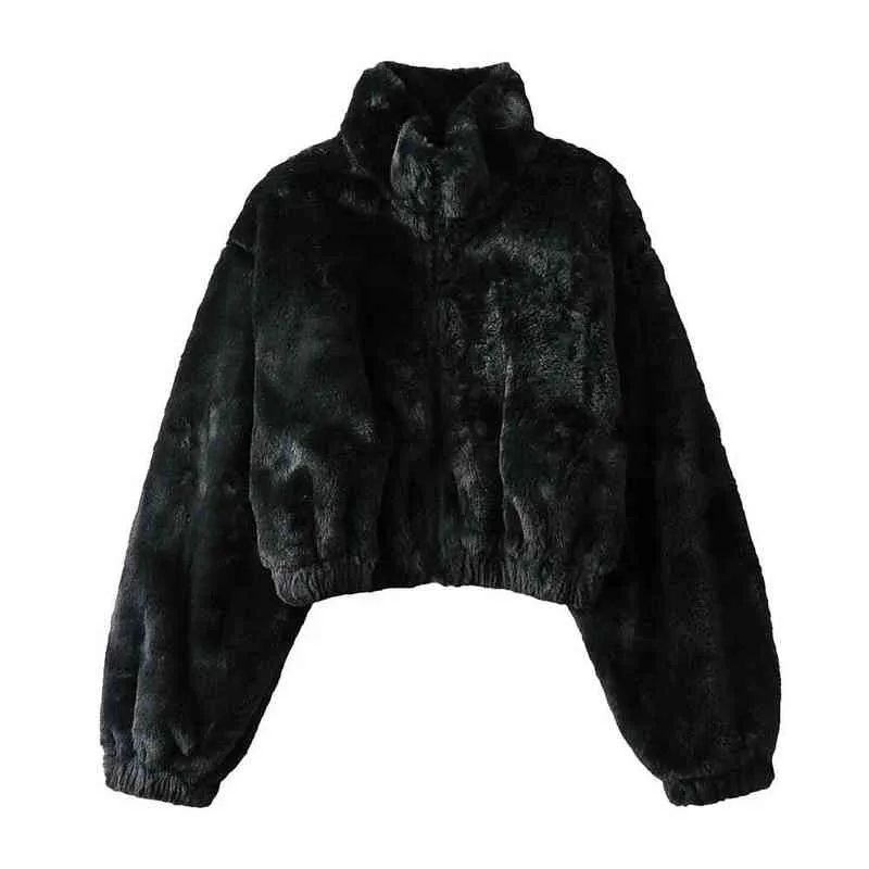 ICCLEK Korean loose imitation fur coat women's autumn and winter thickened half high collar zipper short jacket warm top T220716