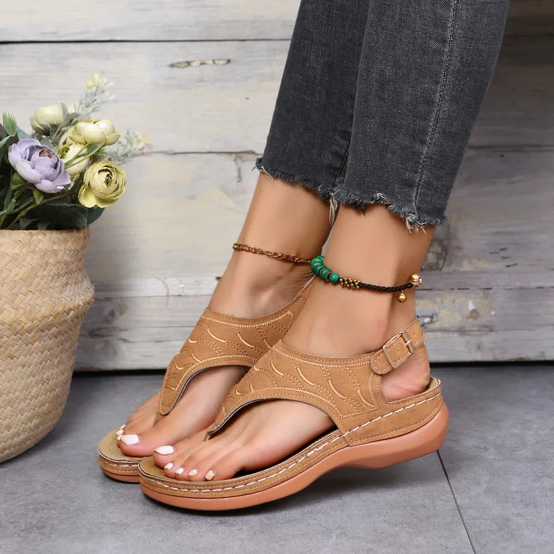 Summer Women Strap Flats Open Toe Solid Casual Rome Wedges Thong Sandals Sexy Ladies Shoes 220701